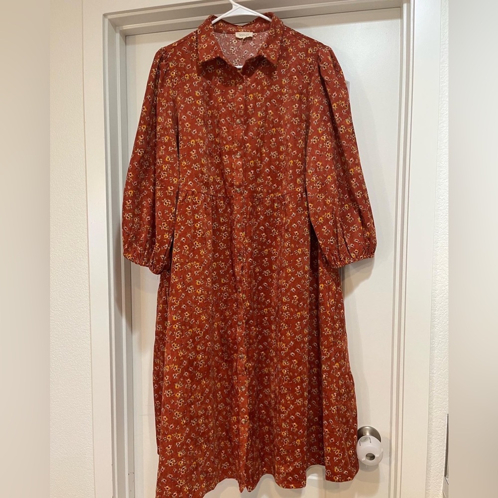 Roolee Rust Floral Midi Dress